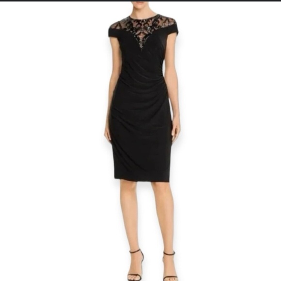 ENFOCUS STUDIOS LACE AND SEQUIN TOP FULL BACK ZIPPER SHORT SLEEVE DRESS SZ 16 - Picture 1 of 15